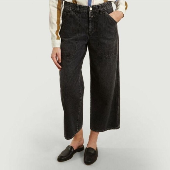 Closed Leyton Ultra High-Rise Cropped Wide-Leg Carpenter Jeans Gray Grey Sz 28 - Picture 7 of 16